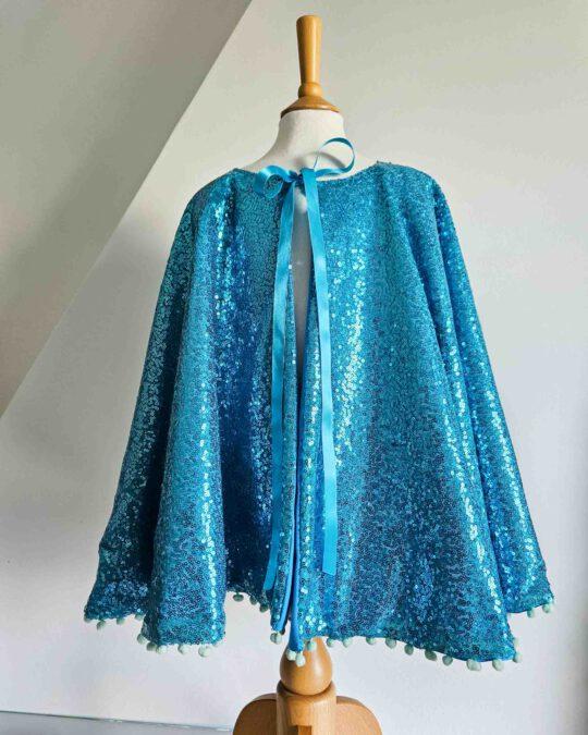 Melusina mermaid cape in blue sequins lined in cotton by Atelier Spatz