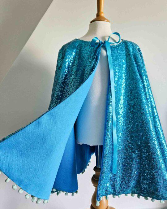 Melusina mermaid cape in blue sequins lined in cotton by Atelier Spatz