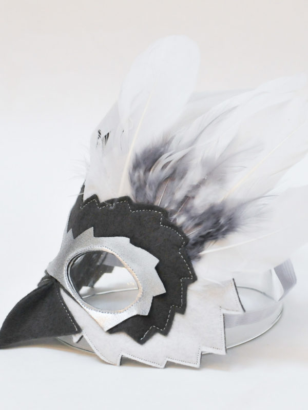 Snow Owl Mask | Silver Grey Feather and Felt Bird Mask