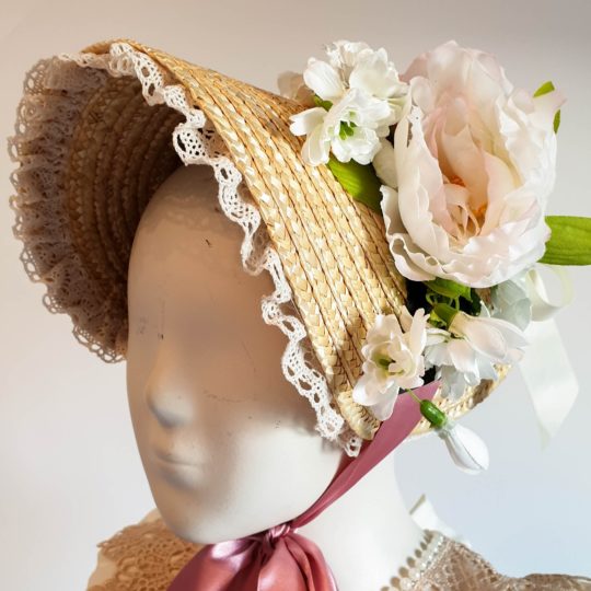 Jane Austen bonnet with lace and flowers
